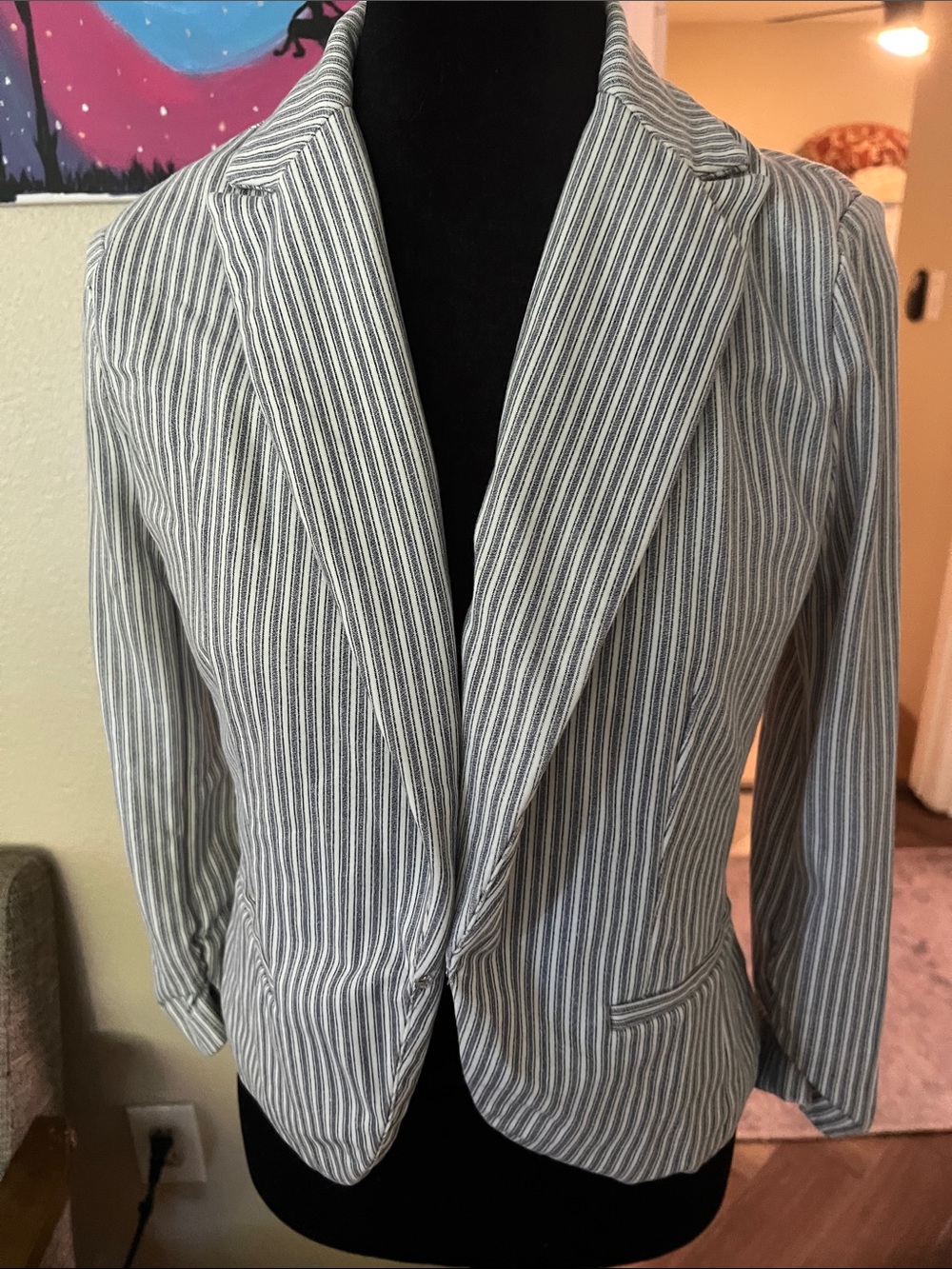 Amanda & Chelsea Gray and White Striped Blazer